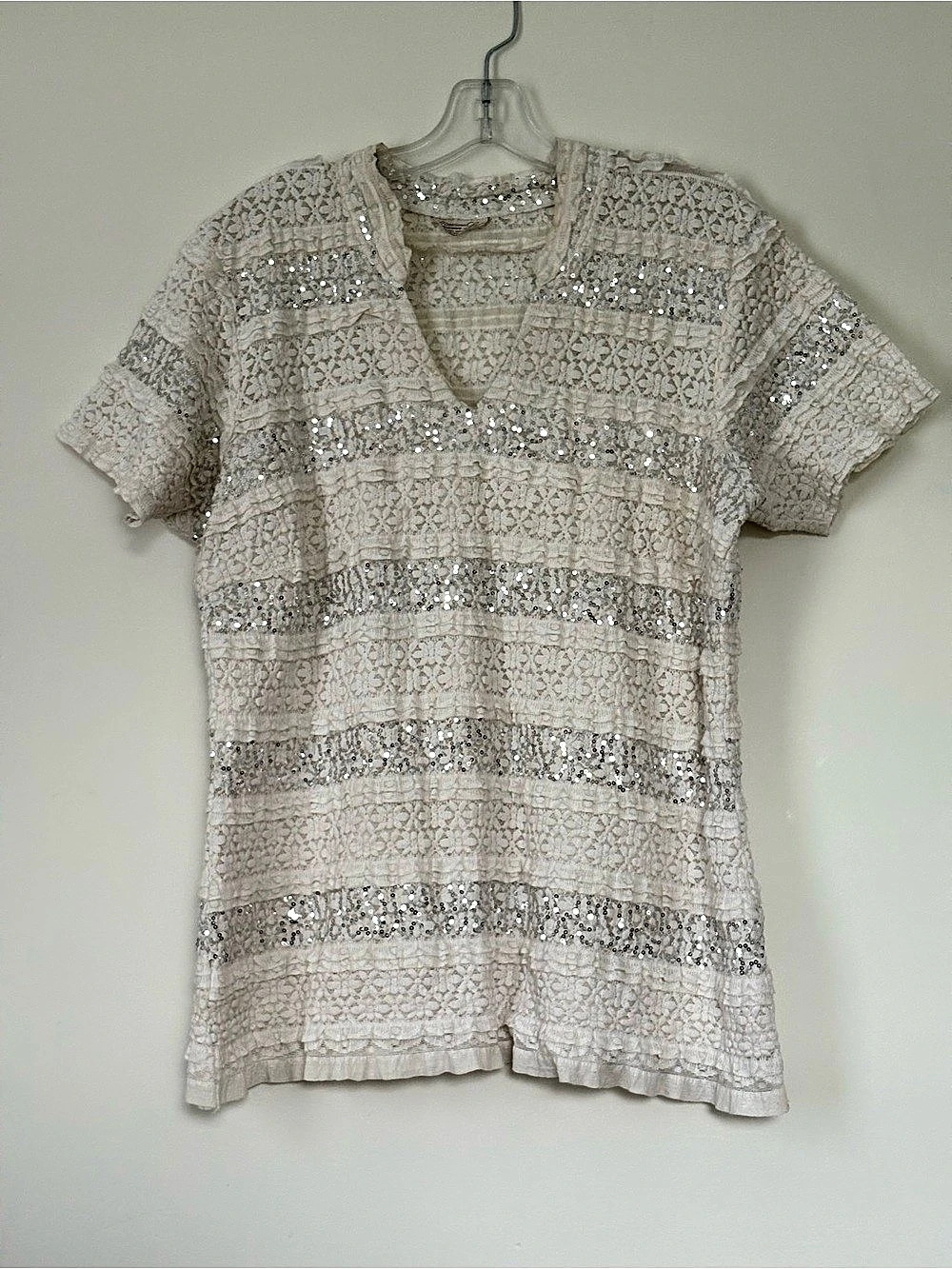 Creaciones Carmen Lucia Ivory Sequin Lace Boho Festival Blouse Approx Size L